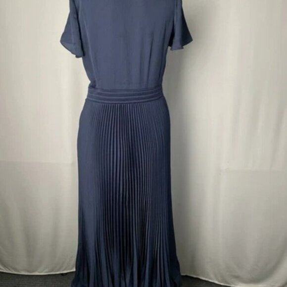 NEW BA&SH Womens Maxi Dress Marine Blue Size S Woopy Pleated V-Neck Navy - Picture 8 of 10